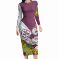 Manly Warringah Sea Eagles Long Sleeve Bodycon Dress Golden Wattle Floral Polynesian - Australian Flower - Rugby Mascot