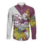 Manly Warringah Sea Eagles Long Sleeve Button Shirt Golden Wattle Floral Polynesian - Australian Flower - Rugby Mascot