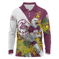 Manly Warringah Sea Eagles Long Sleeve Polo Shirt Golden Wattle Floral Polynesian - Australian Flower - Rugby Mascot