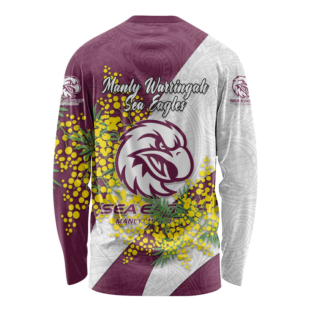 Manly Warringah Sea Eagles Long Sleeve Shirt Golden Wattle Floral Polynesian - Australian Flower - Rugby Mascot