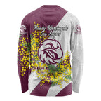 Manly Warringah Sea Eagles Long Sleeve Shirt Golden Wattle Floral Polynesian - Australian Flower - Rugby Mascot