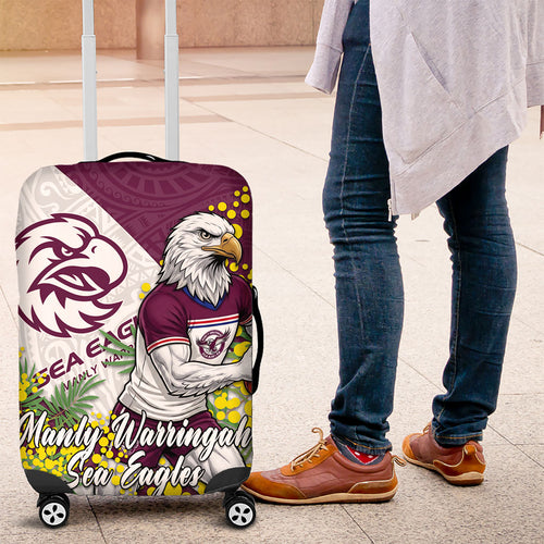 Manly Warringah Sea Eagles Luggage Cover Golden Wattle Floral Polynesian - Australian Flower - Rugby Mascot