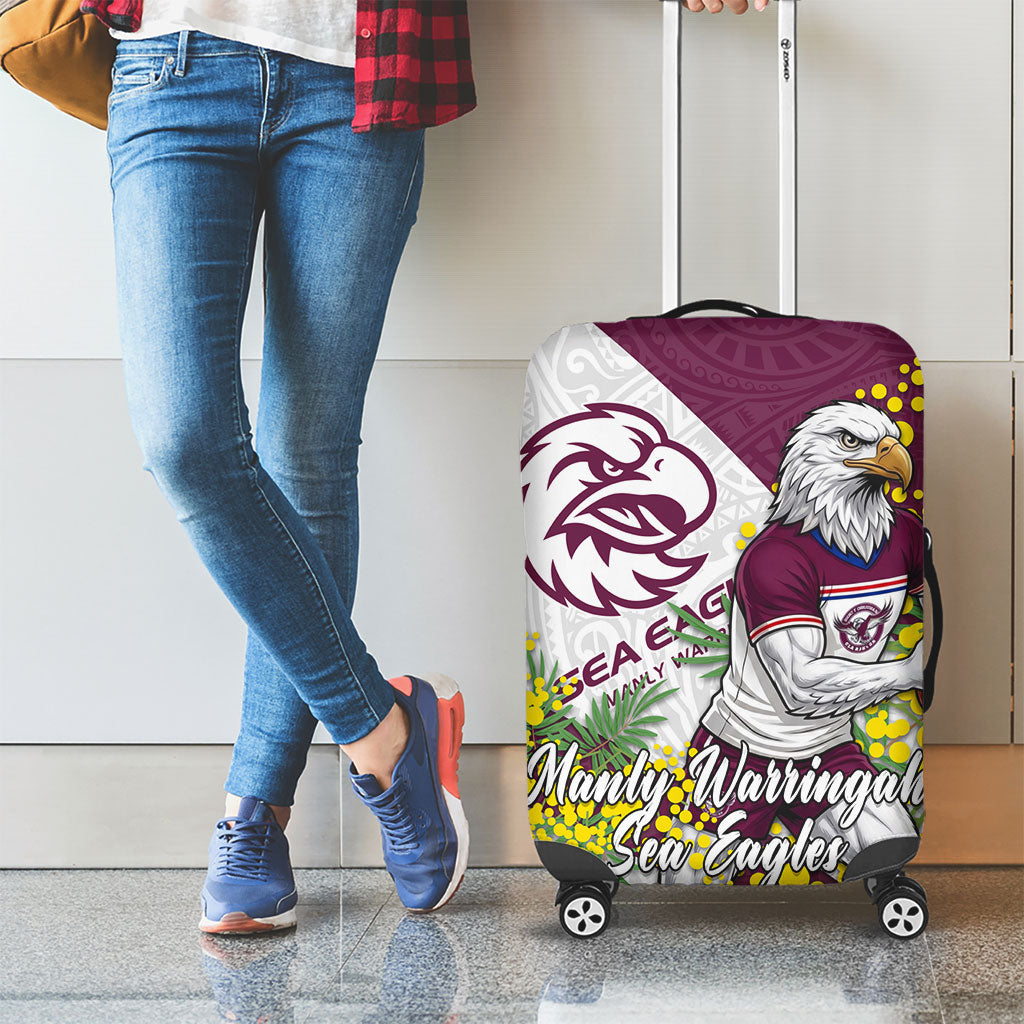 Manly Warringah Sea Eagles Luggage Cover Golden Wattle Floral Polynesian - Australian Flower - Rugby Mascot