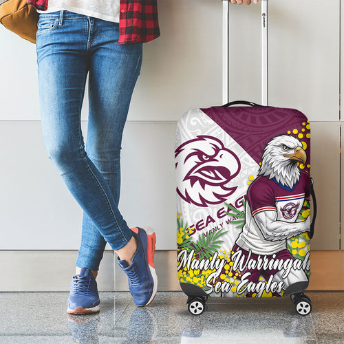 Manly Warringah Sea Eagles Luggage Cover Golden Wattle Floral Polynesian - Australian Flower - Rugby Mascot