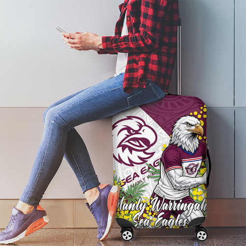 Manly Warringah Sea Eagles Luggage Cover Golden Wattle Floral Polynesian - Australian Flower - Rugby Mascot