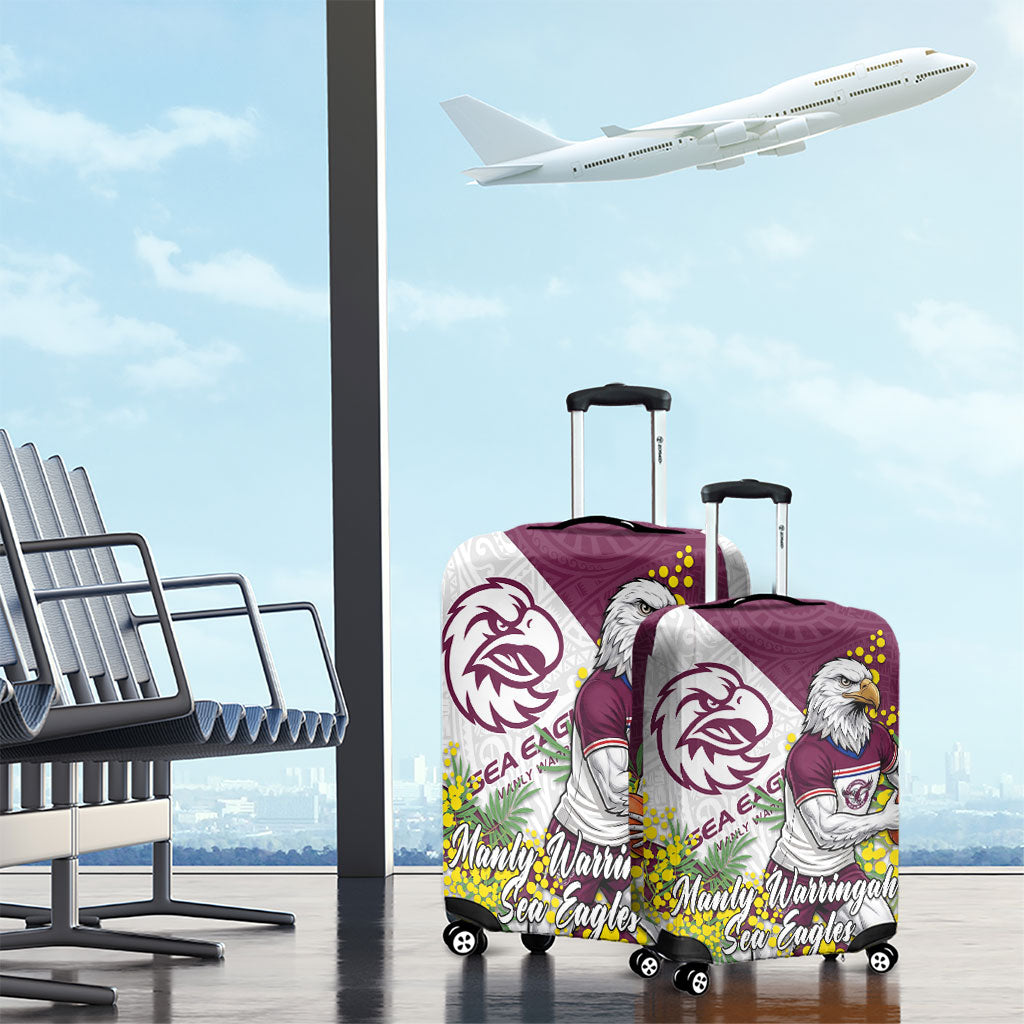 Manly Warringah Sea Eagles Luggage Cover Golden Wattle Floral Polynesian - Australian Flower - Rugby Mascot