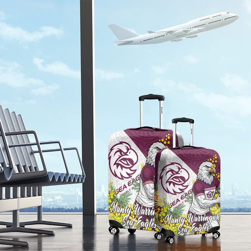 Manly Warringah Sea Eagles Luggage Cover Golden Wattle Floral Polynesian - Australian Flower - Rugby Mascot