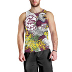 Manly Warringah Sea Eagles Men Tank Top Golden Wattle Floral Polynesian - Australian Flower - Rugby Mascot