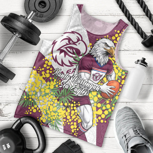 Manly Warringah Sea Eagles Men Tank Top Golden Wattle Floral Polynesian - Australian Flower - Rugby Mascot