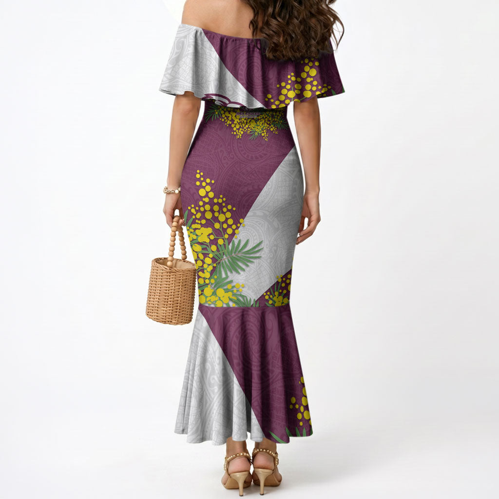 Manly Warringah Sea Eagles Mermaid Dress Golden Wattle Floral Polynesian - Australian Flower - Rugby Mascot
