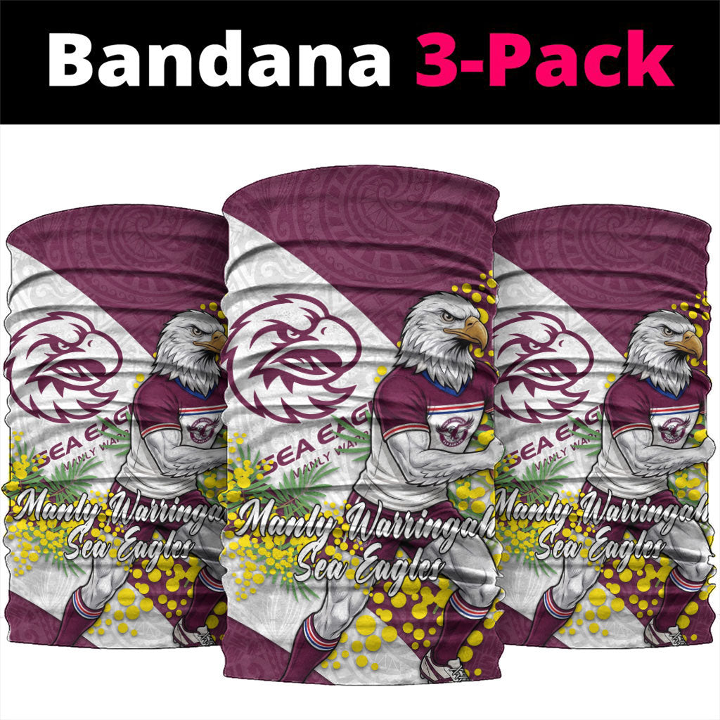 Manly Warringah Sea Eagles Neck Gaiter Golden Wattle Floral Polynesian - Australian Flower - Rugby Mascot