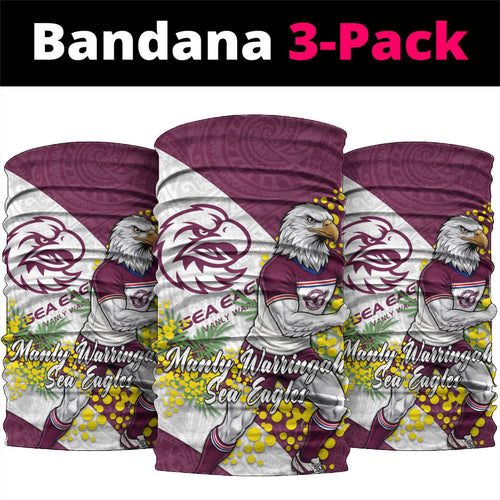 Manly Warringah Sea Eagles Neck Gaiter Golden Wattle Floral Polynesian - Australian Flower - Rugby Mascot