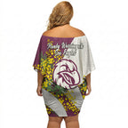 Manly Warringah Sea Eagles Off Shoulder Short Dress Golden Wattle Floral Polynesian - Australian Flower - Rugby Mascot