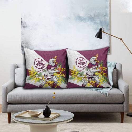 Manly Warringah Sea Eagles Pillow Cover Golden Wattle Floral Polynesian - Australian Flower - Rugby Mascot