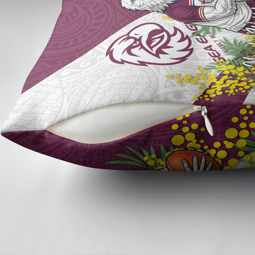 Manly Warringah Sea Eagles Pillow Cover Golden Wattle Floral Polynesian - Australian Flower - Rugby Mascot