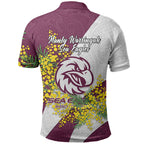 Manly Warringah Sea Eagles Polo Shirt Golden Wattle Floral Polynesian - Australian Flower - Rugby Mascot