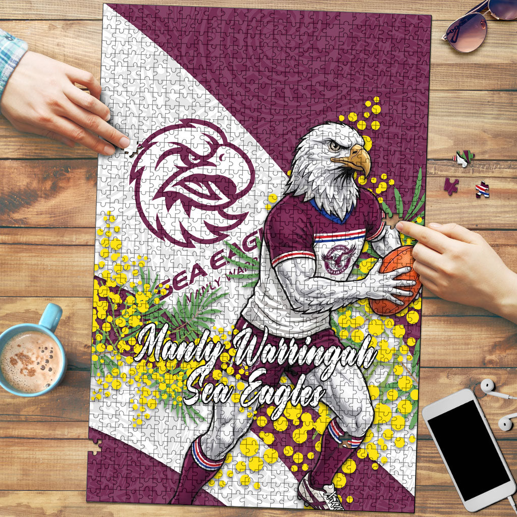 Manly Warringah Sea Eagles Puzzle Golden Wattle Floral Polynesian - Australian Flower - Rugby Mascot