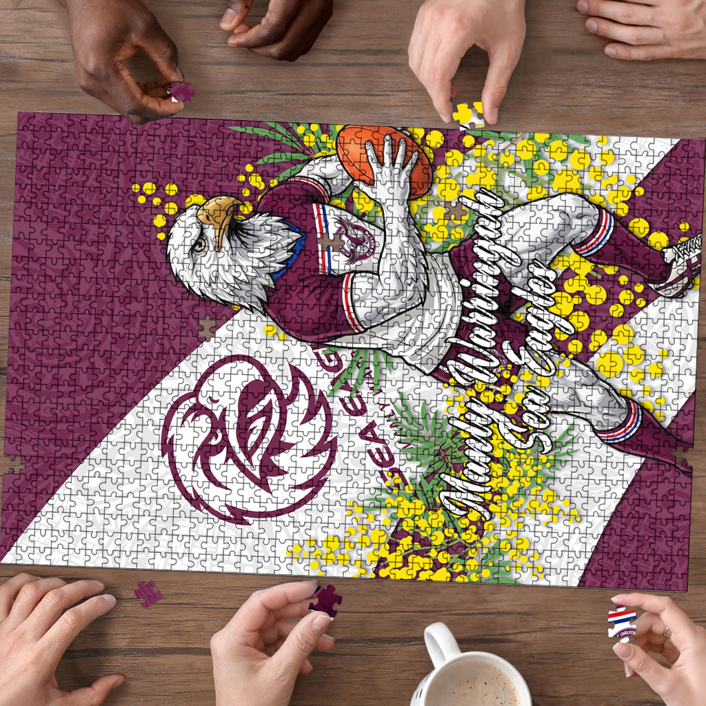 Manly Warringah Sea Eagles Puzzle Golden Wattle Floral Polynesian - Australian Flower - Rugby Mascot