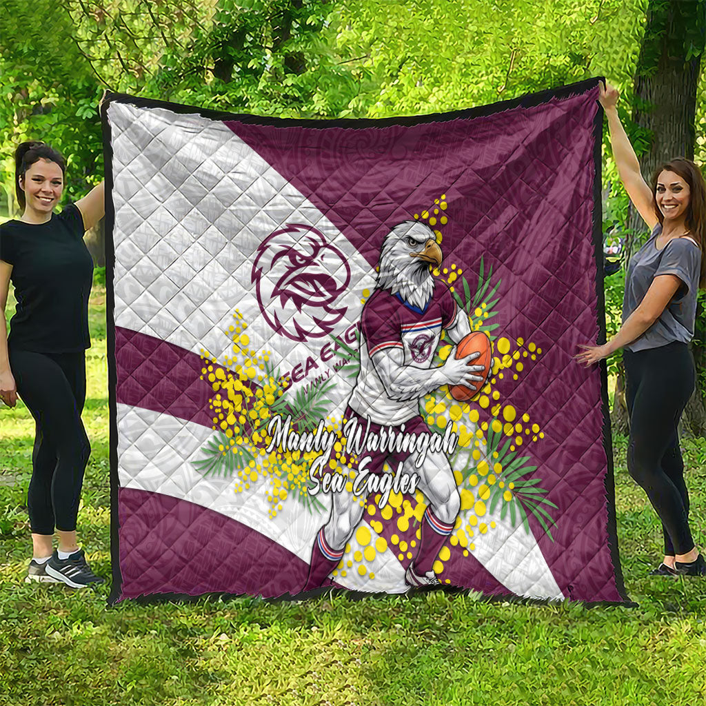 Manly Warringah Sea Eagles Quilt Golden Wattle Floral Polynesian - Australian Flower - Rugby Mascot