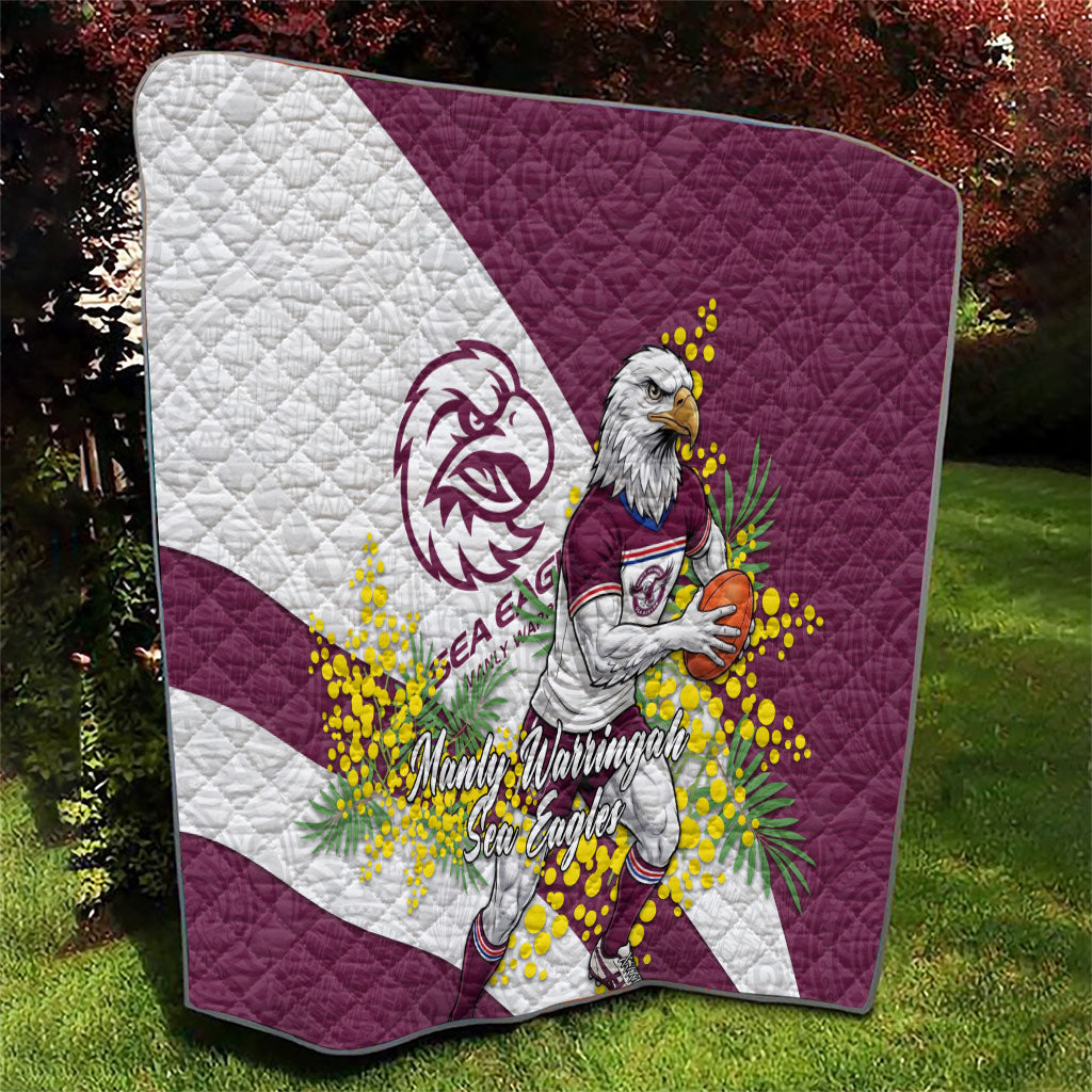 Manly Warringah Sea Eagles Quilt Golden Wattle Floral Polynesian - Australian Flower - Rugby Mascot