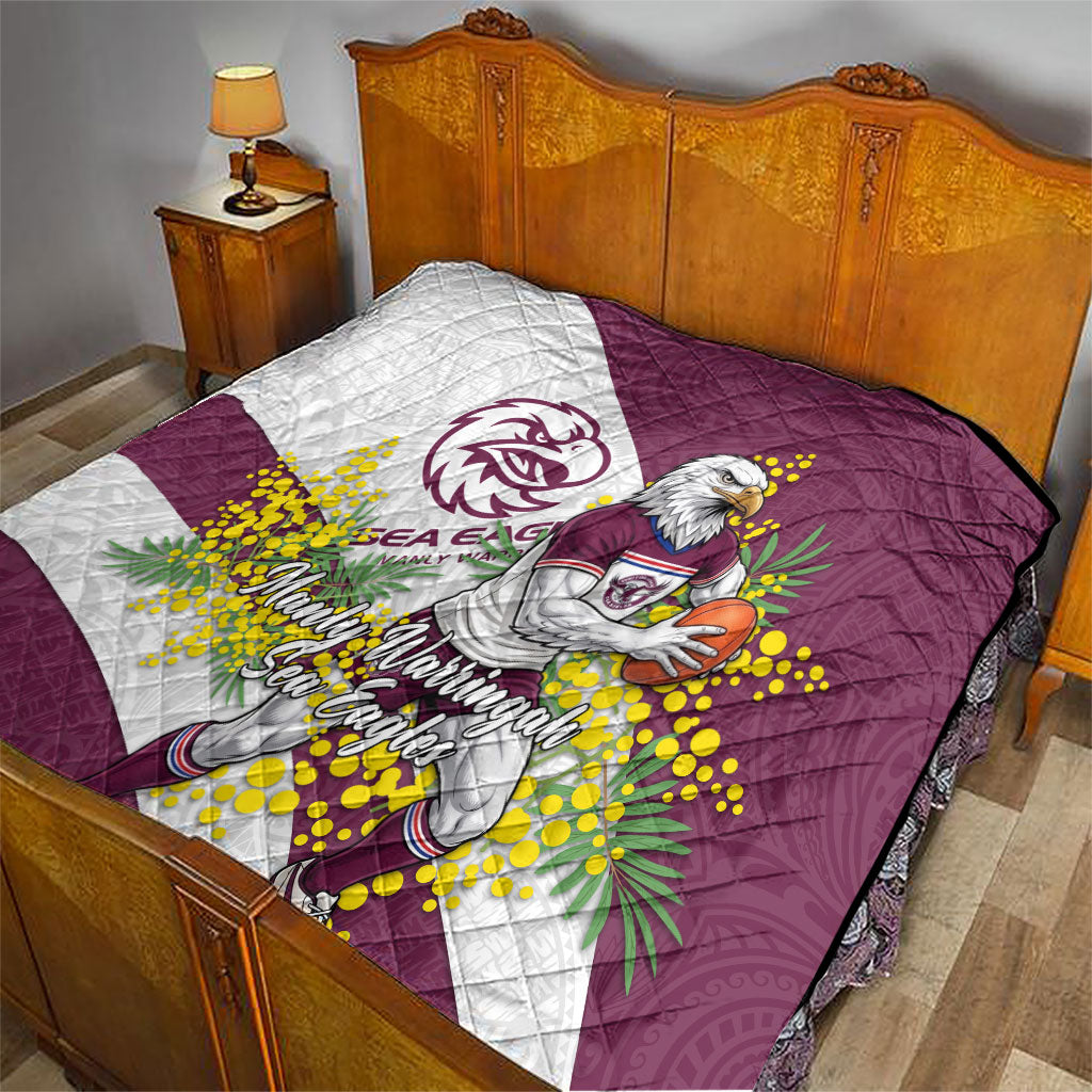 Manly Warringah Sea Eagles Quilt Golden Wattle Floral Polynesian - Australian Flower - Rugby Mascot