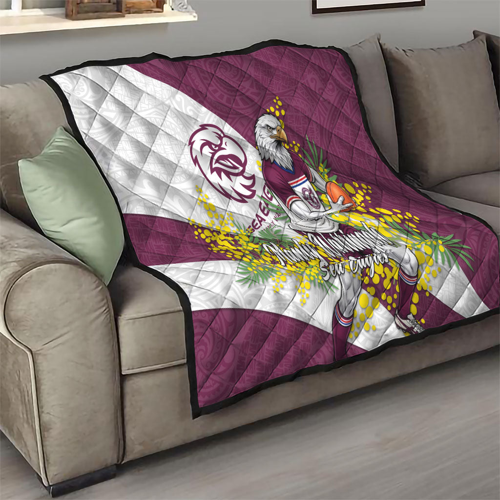 Manly Warringah Sea Eagles Quilt Golden Wattle Floral Polynesian - Australian Flower - Rugby Mascot