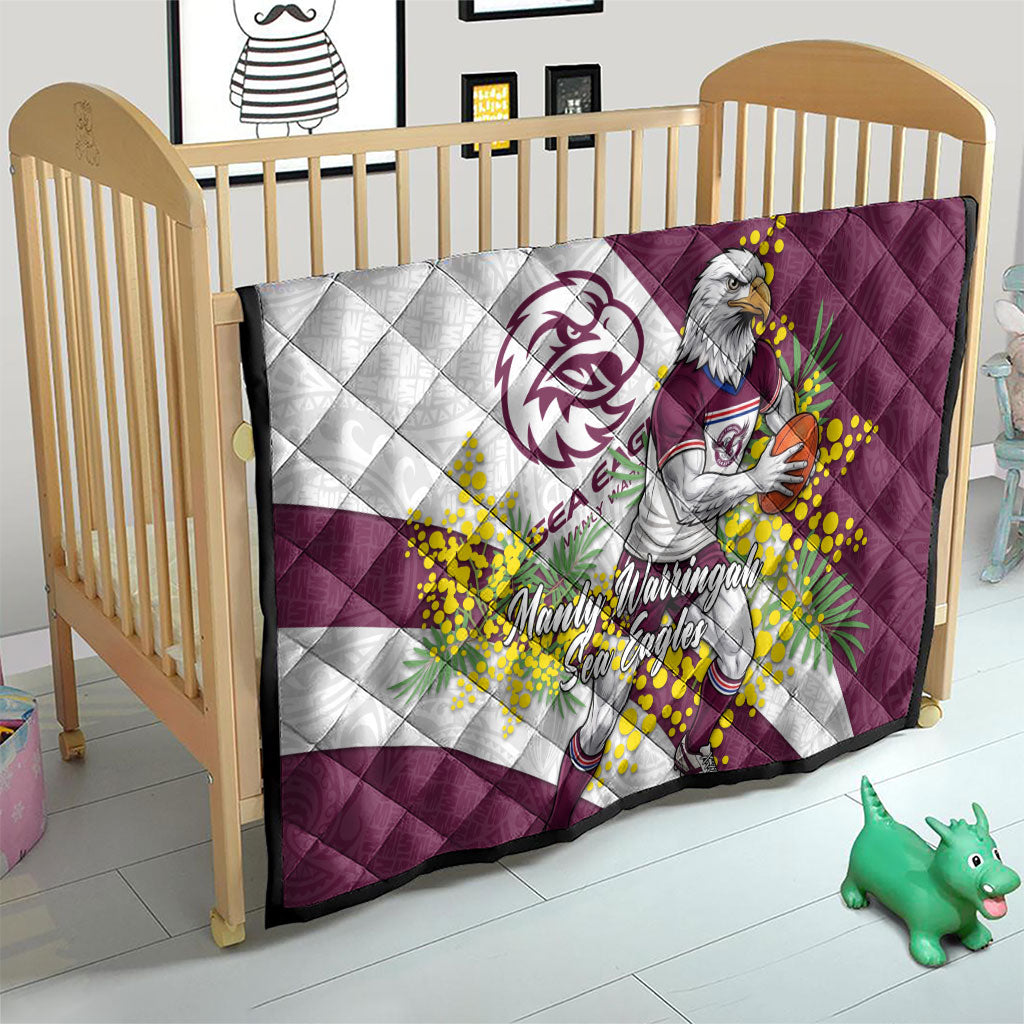 Manly Warringah Sea Eagles Quilt Golden Wattle Floral Polynesian - Australian Flower - Rugby Mascot