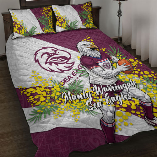 Manly Warringah Sea Eagles Quilt Bed Set Golden Wattle Floral Polynesian - Australian Flower - Rugby Mascot