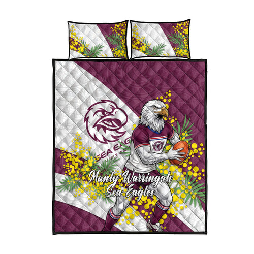 Manly Warringah Sea Eagles Quilt Bed Set Golden Wattle Floral Polynesian - Australian Flower - Rugby Mascot