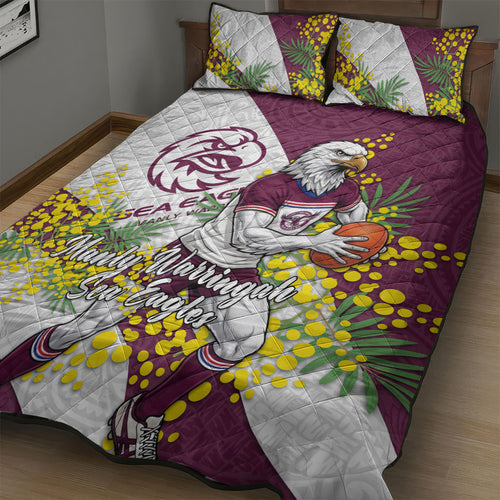 Manly Warringah Sea Eagles Quilt Bed Set Golden Wattle Floral Polynesian - Australian Flower - Rugby Mascot