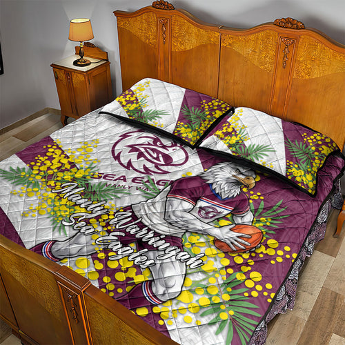 Manly Warringah Sea Eagles Quilt Bed Set Golden Wattle Floral Polynesian - Australian Flower - Rugby Mascot