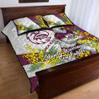Manly Warringah Sea Eagles Quilt Bed Set Golden Wattle Floral Polynesian - Australian Flower - Rugby Mascot