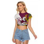 Manly Warringah Sea Eagles Raglan Cropped T Shirt Golden Wattle Floral Polynesian - Australian Flower - Rugby Mascot