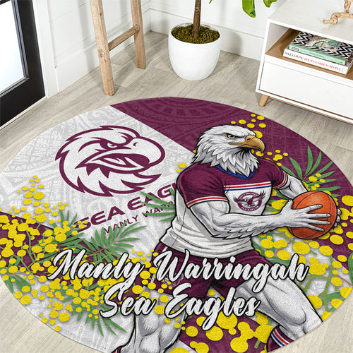 Manly Warringah Sea Eagles Round Carpet Golden Wattle Floral Polynesian - Australian Flower - Rugby Mascot