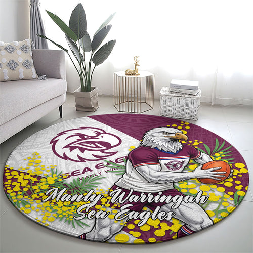 Manly Warringah Sea Eagles Round Carpet Golden Wattle Floral Polynesian - Australian Flower - Rugby Mascot