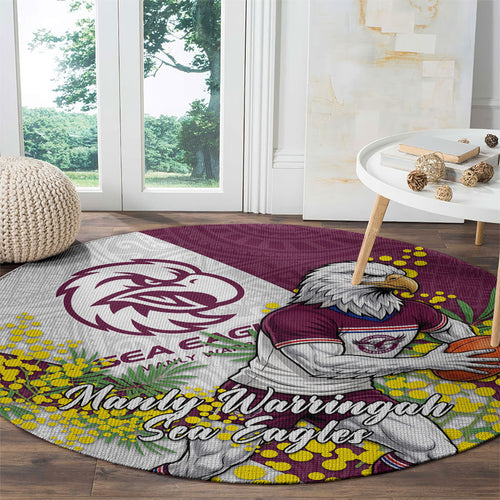 Manly Warringah Sea Eagles Round Carpet Golden Wattle Floral Polynesian - Australian Flower - Rugby Mascot