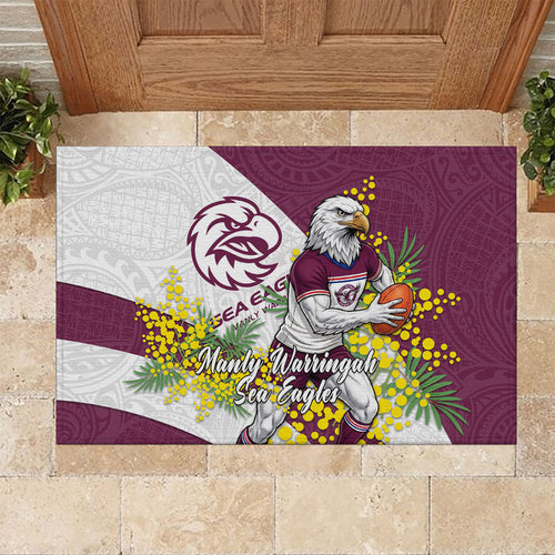 Manly Warringah Sea Eagles Rubber Doormat Golden Wattle Floral Polynesian - Australian Flower - Rugby Mascot