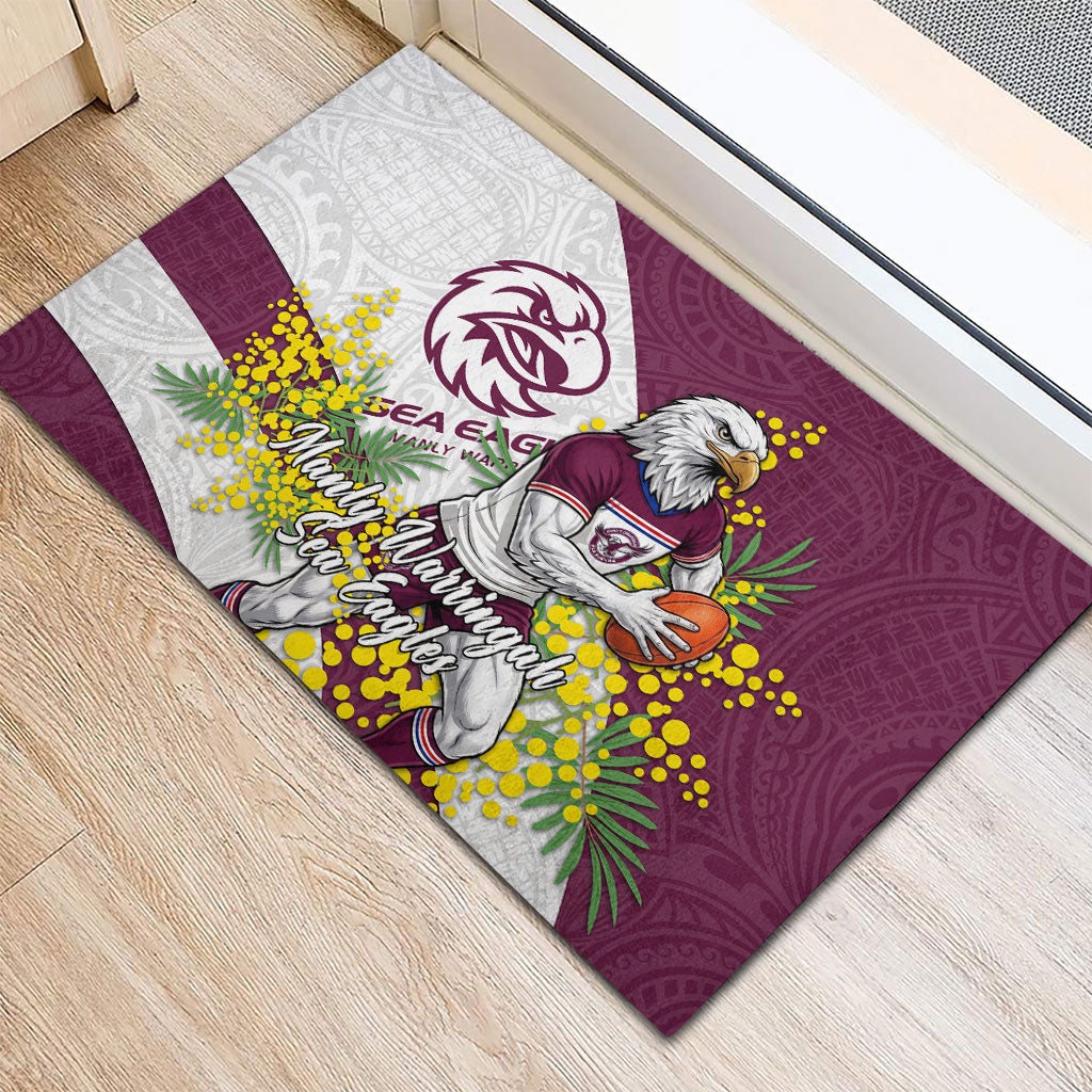 Manly Warringah Sea Eagles Rubber Doormat Golden Wattle Floral Polynesian - Australian Flower - Rugby Mascot