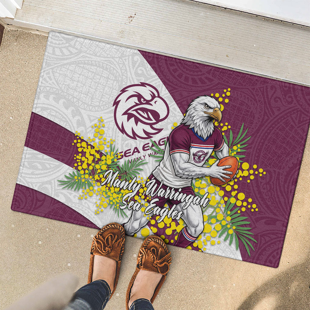 Manly Warringah Sea Eagles Rubber Doormat Golden Wattle Floral Polynesian - Australian Flower - Rugby Mascot