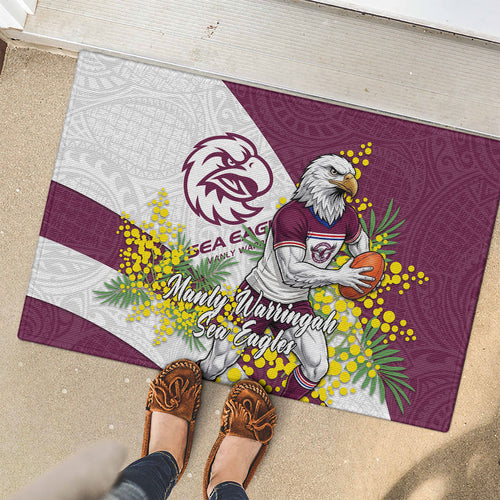 Manly Warringah Sea Eagles Rubber Doormat Golden Wattle Floral Polynesian - Australian Flower - Rugby Mascot