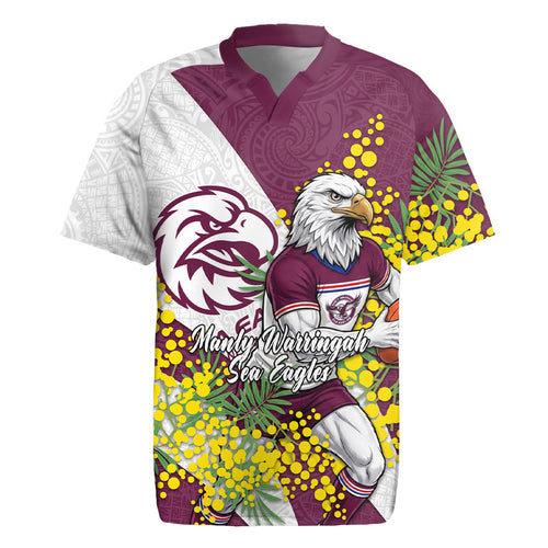 Manly Warringah Sea Eagles Rugby Jersey Golden Wattle Floral Polynesian - Australian Flower - Rugby Mascot