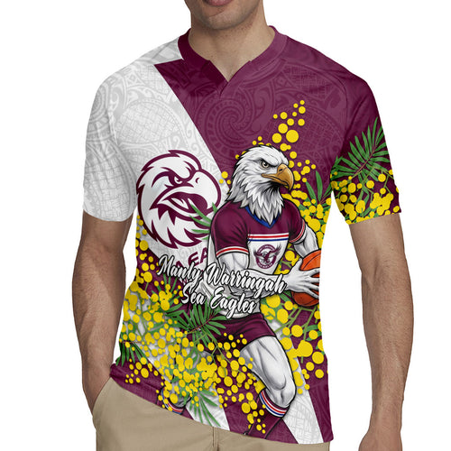Manly Warringah Sea Eagles Rugby Jersey Golden Wattle Floral Polynesian - Australian Flower - Rugby Mascot
