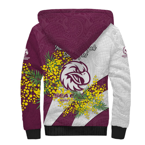 Manly Warringah Sea Eagles Sherpa Hoodie Golden Wattle Floral Polynesian - Australian Flower - Rugby Mascot
