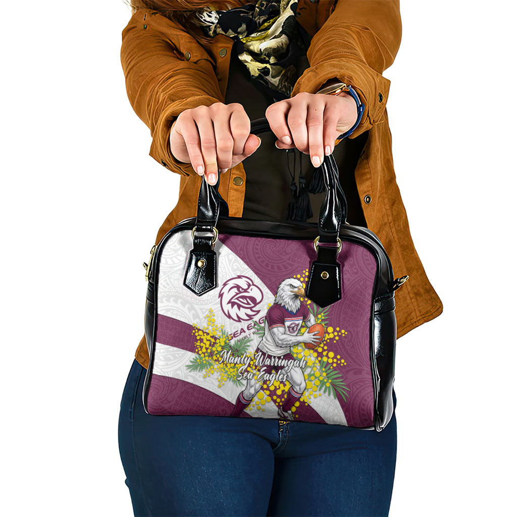 Manly Warringah Sea Eagles Shoulder Handbag Golden Wattle Floral Polynesian - Australian Flower - Rugby Mascot