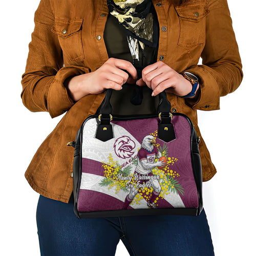 Manly Warringah Sea Eagles Shoulder Handbag Golden Wattle Floral Polynesian - Australian Flower - Rugby Mascot