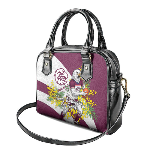Manly Warringah Sea Eagles Shoulder Handbag Golden Wattle Floral Polynesian - Australian Flower - Rugby Mascot