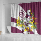Manly Warringah Sea Eagles Shower Curtain Golden Wattle Floral Polynesian - Australian Flower - Rugby Mascot