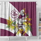Manly Warringah Sea Eagles Shower Curtain Golden Wattle Floral Polynesian - Australian Flower - Rugby Mascot