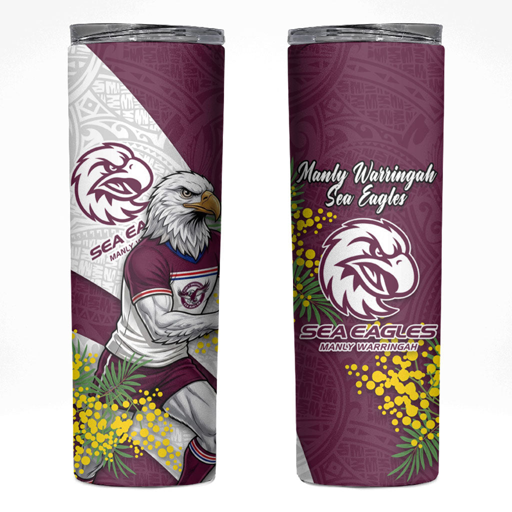 Manly Warringah Sea Eagles Skinny Tumbler Golden Wattle Floral Polynesian - Australian Flower - Rugby Mascot