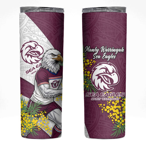 Manly Warringah Sea Eagles Skinny Tumbler Golden Wattle Floral Polynesian - Australian Flower - Rugby Mascot